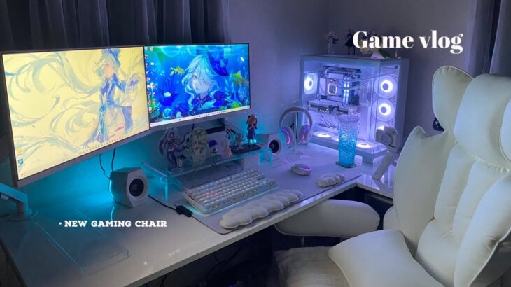 game vlog/深夜に原神ガチャ🌙👾New gaming chair💗話題のふわとろ毛布購入☁️🎈