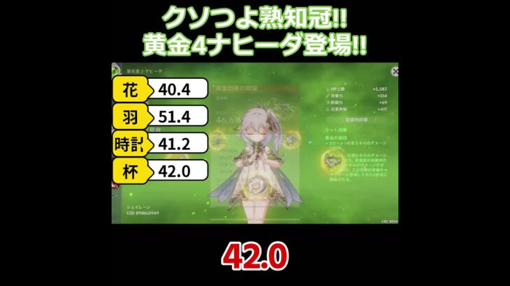 【原神/ナヒーダ】クソ強い熟知冠！黄金４ナヒーダ登場！！【キャラ見て！】#shorts#原神