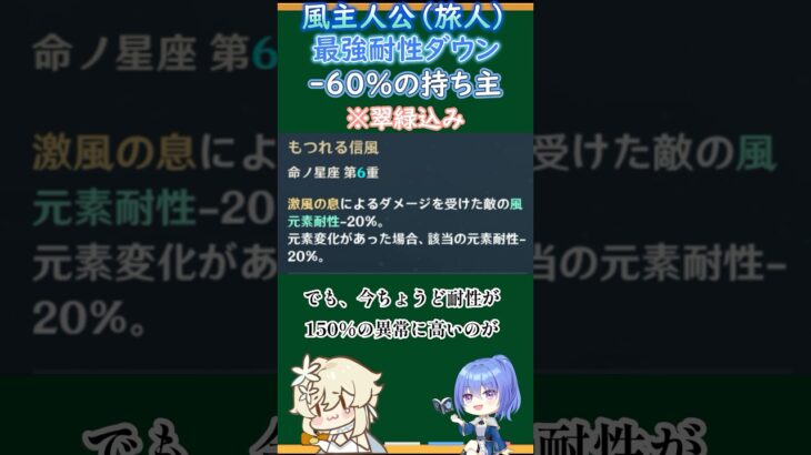 【#原神】風主人公（旅人）、最強耐性ダウン-60%の持ち主【ハイドロ・水汽】