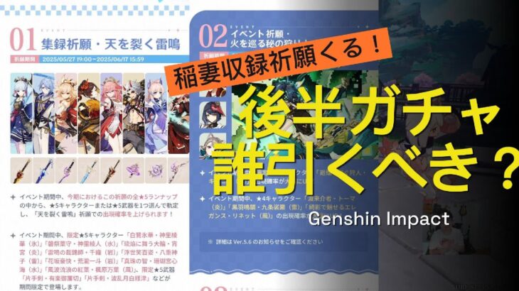 【原神】Ver5.6後半ガチャはどのキャラクターを引くべき？？？～スカークも来るのか、、、～