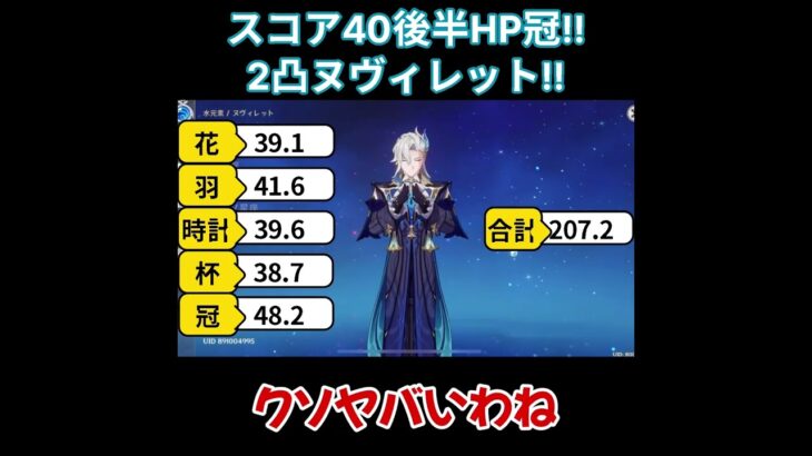 【原神/ヌヴィレット】スコア40後半冠！2凸ヌヴィレット登場！！【キャラ見て！】#shorts