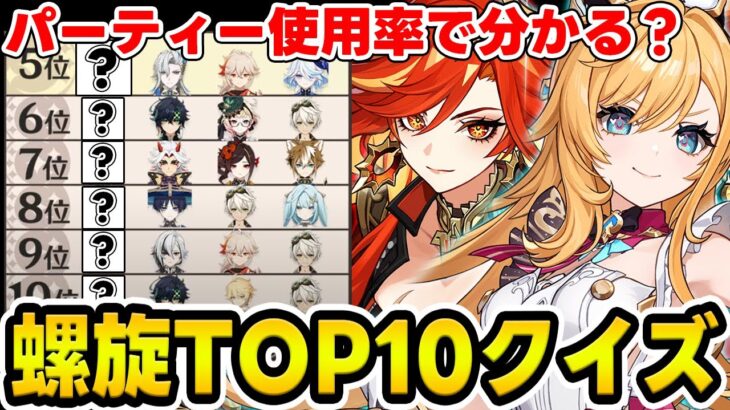 【原神】螺旋パーティー編成使用率top10を見てキャラを当てろ！【Genshin Impact】