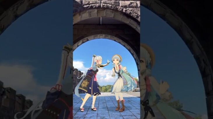 【門から空を キスキツネ 3/4】ほっぺにちゅ! 原神の神里綾華がふたりで「キスキツネ」【原神 AR ダンス  HIMEHINA】