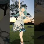 【夕暮れ ジャンプ 3/3】澄んだ夕空に飛行機雲  原神の神里綾華たちが「JUMP UP 」【原神 AR ダンス】