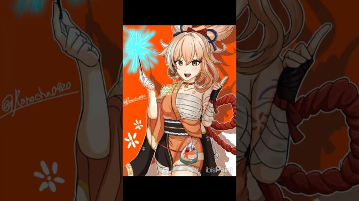 3時間でルーレットで出た原神キャラ描く#原神 #イラスト #イラストメイキング #宵宮