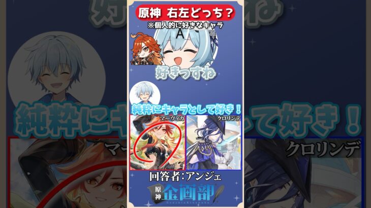 マーヴィカorクロリンデれ好きなキャラ2択で最後に残るのは誰？#原神 #genshin #shorts