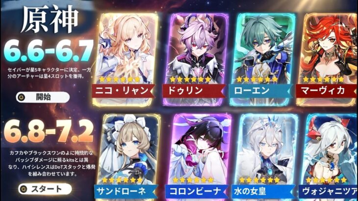 Ver.6.6〜7.2ガチャ最新ガチャロードマップ！サンドローネ、コロンビーナ、氷の女皇【原神/げんしん】