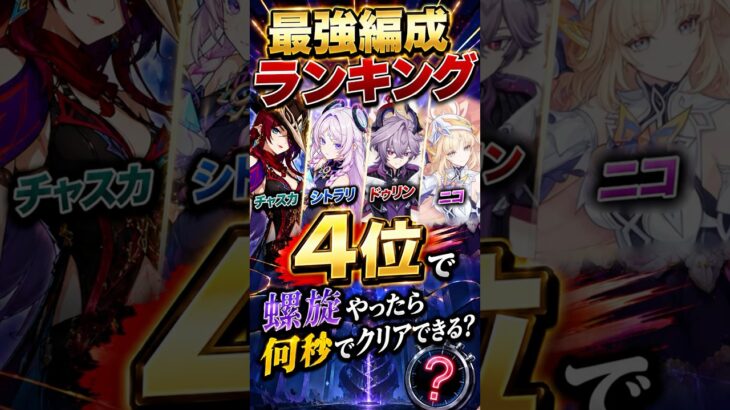 【原神】最強編成第4位で螺旋何秒でクリアできる？ #原神 #genshin #チャスカ #ニコ #ドゥリン #シトラリ #螺旋  #最強編成 #完凸