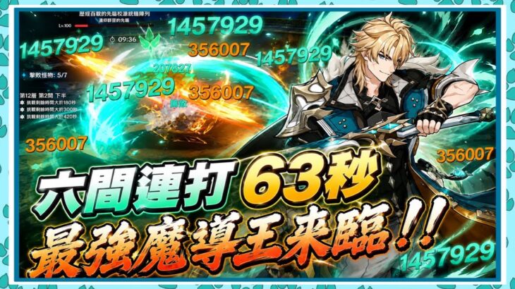 【原神深淵】六間連打63秒！？最強魔導王來襲！法爾伽速通老深淵🔥 《面板練度參考 》▹狼少