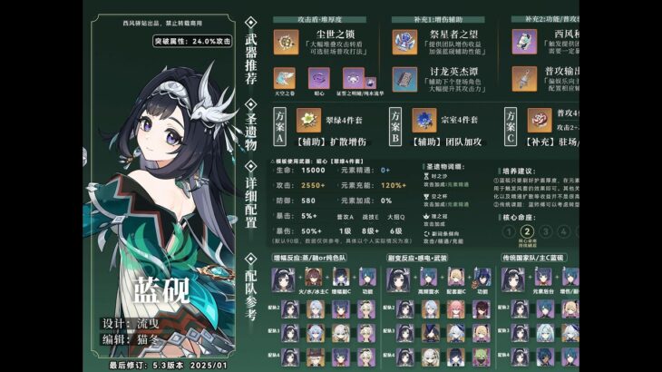 【原神培養圖鑑】藍硯：武器、聖遺物、配隊講解  #配隊 #原神 #武器 #教程攻略