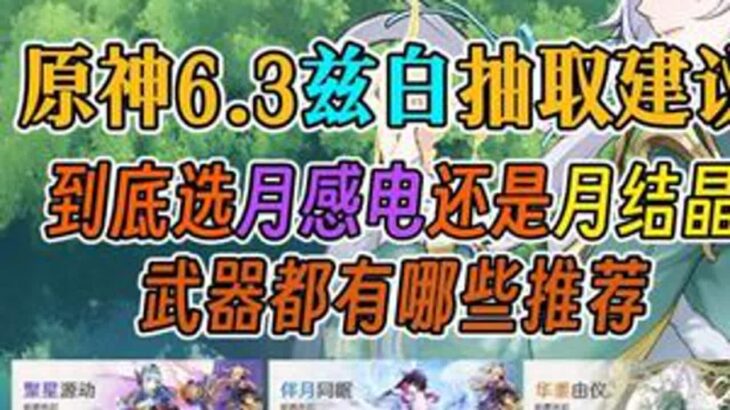 原神63下半兹白抽取建议，到底是选择月感电还是月结晶呢？原神兹白原神攻略青年创作者成长计划青年创作年终讲