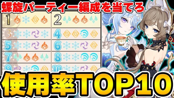 【原神】螺旋使用率TOP10のパーティー編成を元素だけで当てろ！オデット編成が多すぎる！【Genshin】